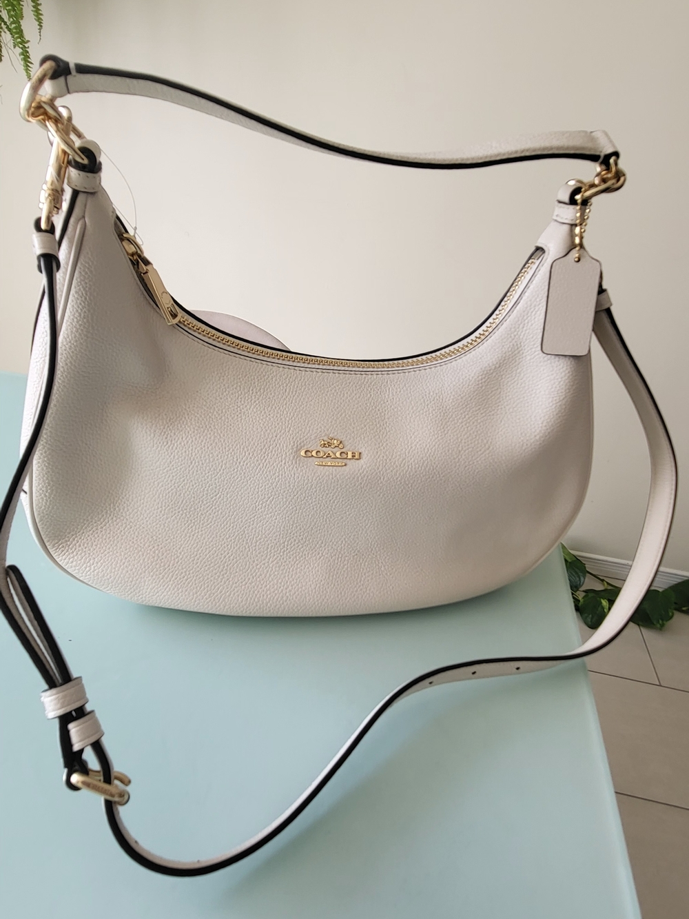 Coach Cream Pebbled Leather Shoulder Hobo with Gold Hardware